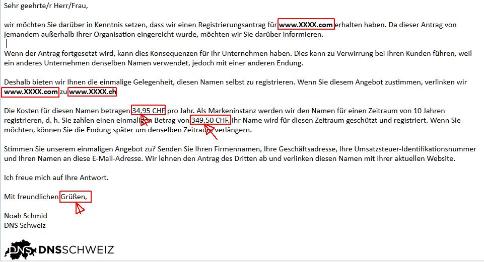 Unzählige Kunden von uns und andere Kleinunternehmen erhalten derzeit eine E-Mail von DNS Switzerland.