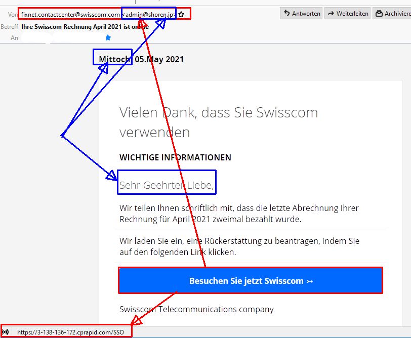 Achtung, nicht öffnen!: Swisscom Spam-Rechnungen